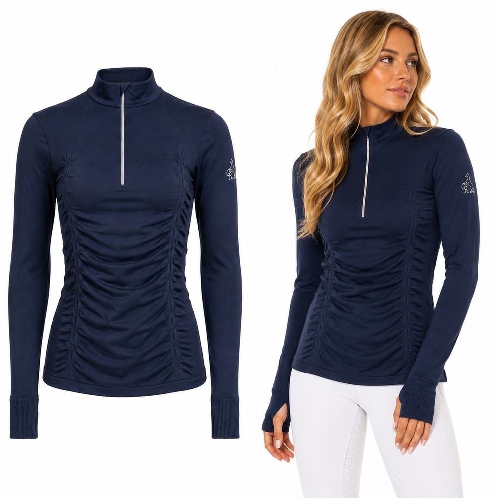 Goode Rider SZ M Shirt Blue Seamless Quarter Zip Long Sleeve Equestrian Riding